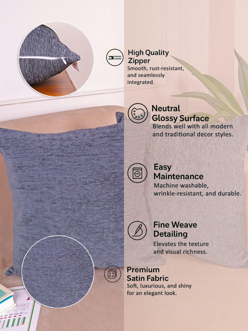 Chenille Cushion Covers Set of 5 – 12x12 Inches Soft Velvet-Feel Textured Covers for Sofa, Couch, Bed, Living Room, Home, Office & Lounge Decor – Durable & Machine Washable (Dark Grey)