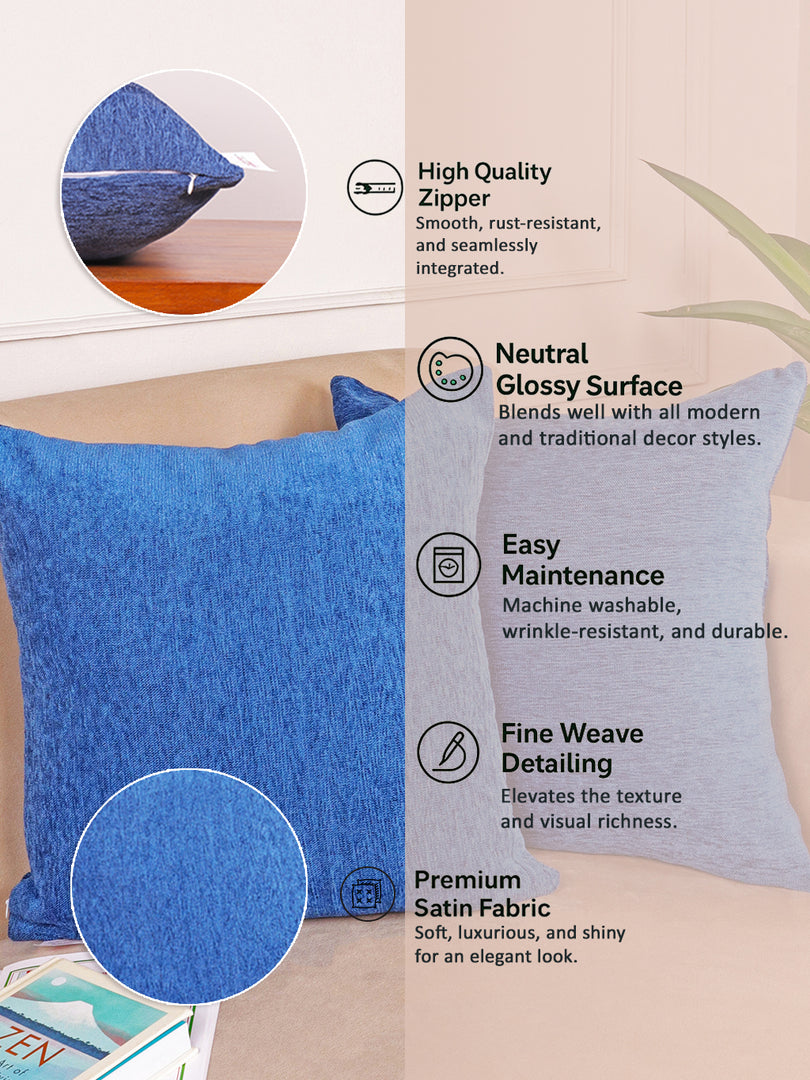 Chenille Cushion Covers Set of 2 – 24x24 Inches Soft Velvet-Feel Textured Covers for Sofa, Couch, Bed, Living Room, Home, Office & Lounge Decor – Durable & Machine Washable (Blue)