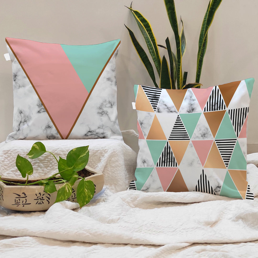 Geometrical Printed Cotton Canvas Cushion Cover Set of 2