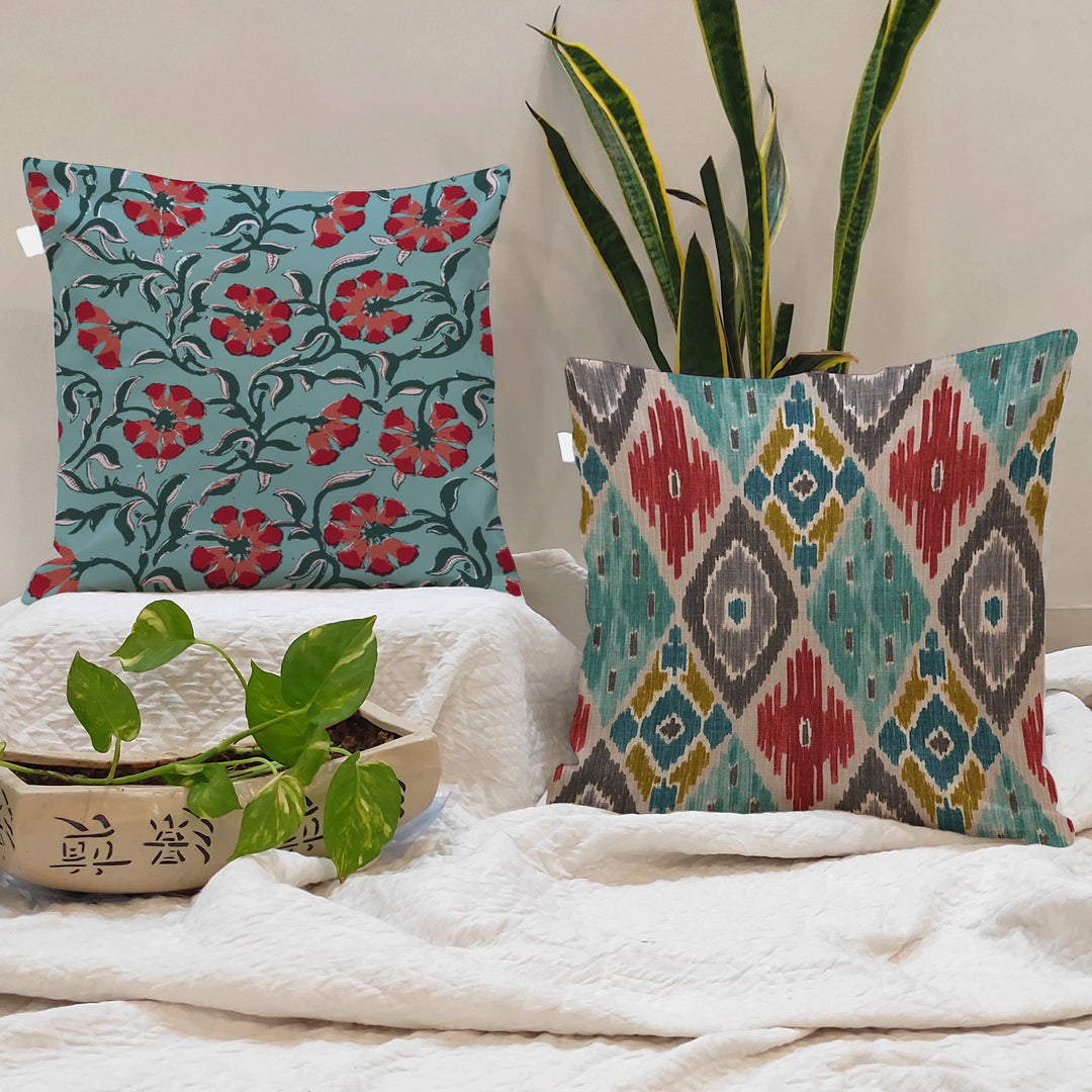 Soft Touch Luxurious Ethnic Printed Cotton Canvas Cushion Cover Set of 2