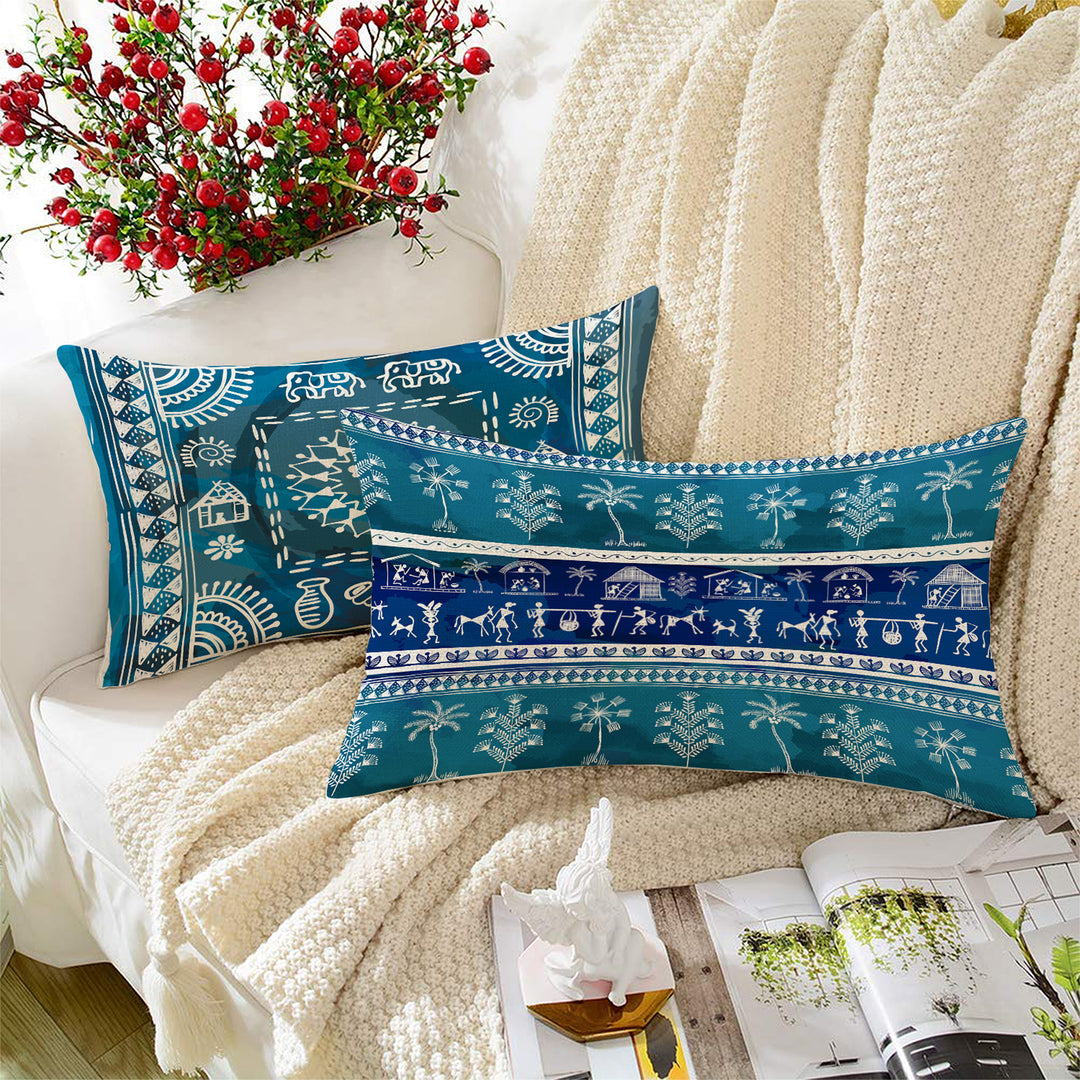 Soft Touch Luxurious Printed Cotton Canvas Rectangular Cushion Cover Set of 2