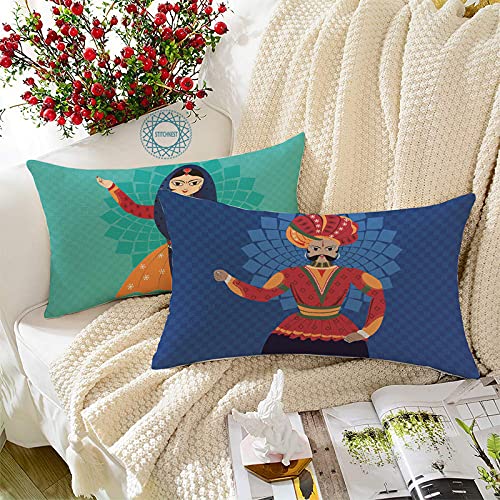 Soft Touch Luxurious Traditional Printed Cotton Canvas Rectangular Cushion Cover Set of 2