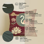 Load image into Gallery viewer, Satin Oriental Flamingo & Lotus Print in Maroon and Gold Cushion Covers | 24x24 Inches | Set of 2