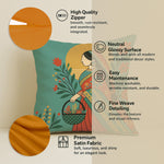 Load image into Gallery viewer, Satin Elegant Woman in Saree with Basket & Flowers Cushion Covers | 24x24 Inches | Set of 2