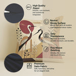 Load image into Gallery viewer, Satin Cranes with Tribal Botanical Motifs in Earthy Tones Cushion Covers | 16x16 Inches |Set of 5