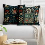 Load image into Gallery viewer, Satin Rajasthani Haveli Door & Floral Arch Design Cushion Covers| 16x16 Inches | Set of 2