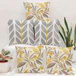 Load image into Gallery viewer, Yellow & Grey Floral Printed Canvas Cotton Cushion Covers, Set of 5