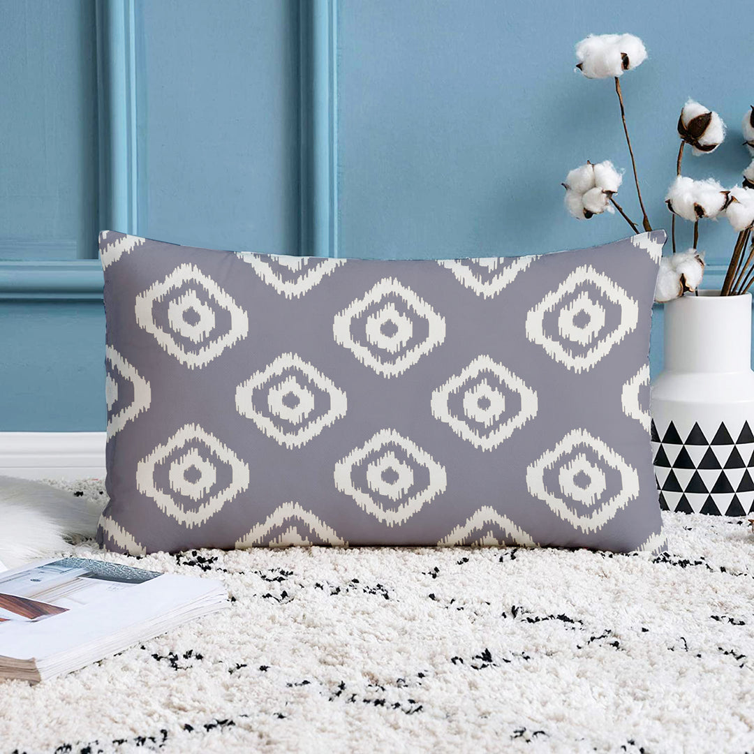Geometrical Ikat Ethnic Printed Canvas Cotton Rectangular Cushion Covers, Set of 2 (12 x 18 Inches)