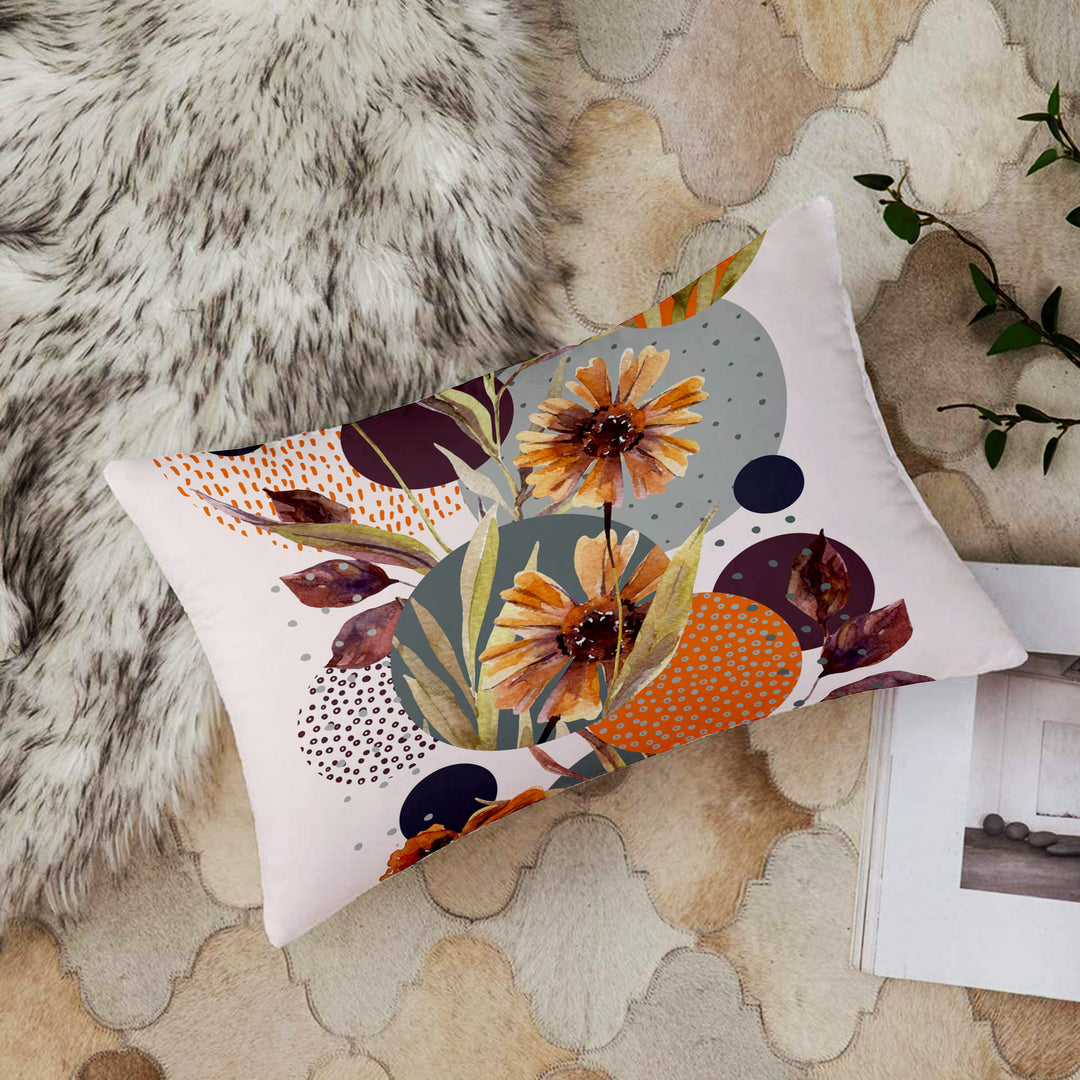 Multi-Color Tulip Printed Canvas Cotton Rectangular Cushion Covers, Set of 2