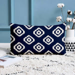Load image into Gallery viewer, Ikat Blue Geometric Printed Cotton Canvas Rectangular Cushion Cover Pack of 2 ( 12 x 18 Inches )