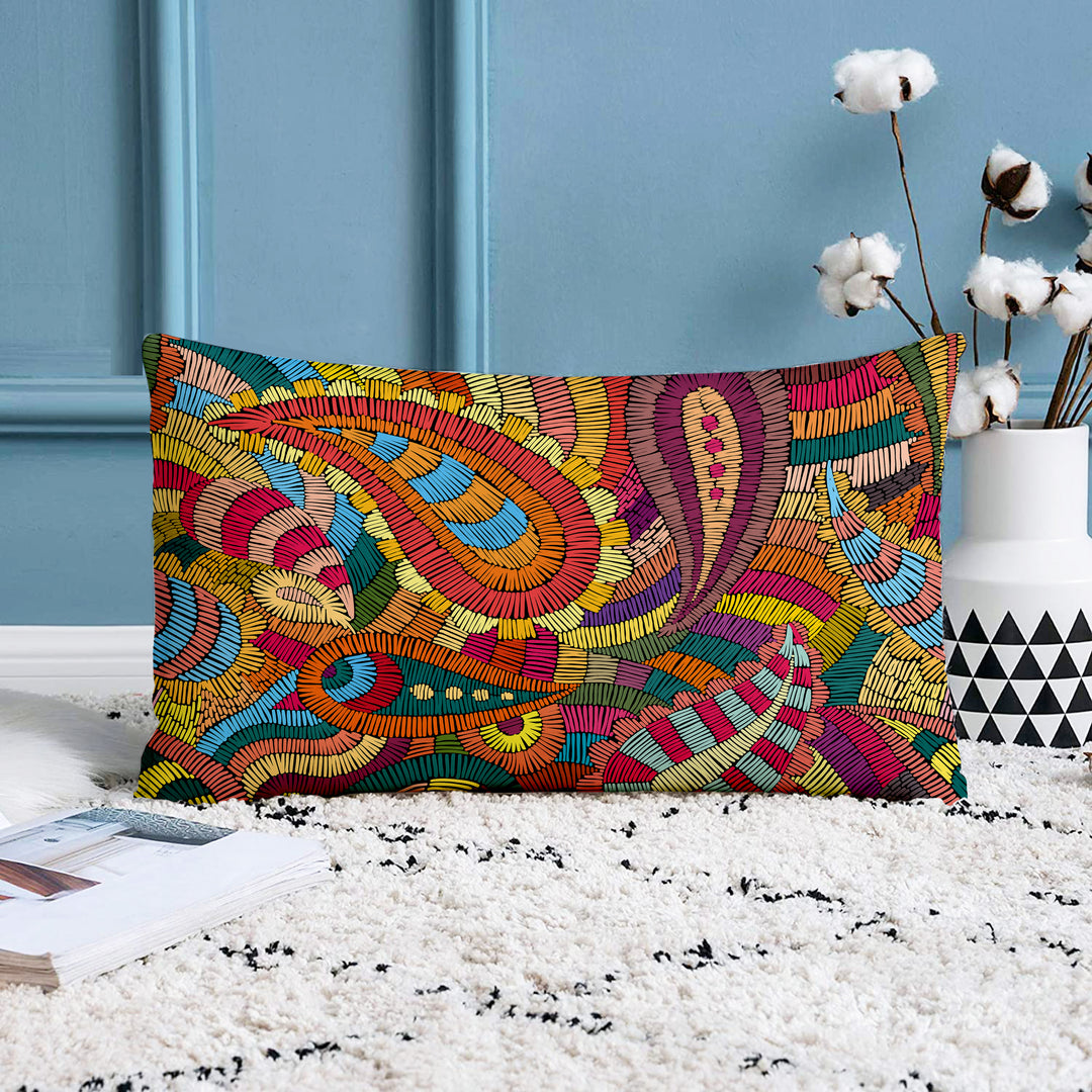 Abstract Printed Cotton Canvas Rectangular Cushion Covers, Set of 2 (12 x 18 Inches)