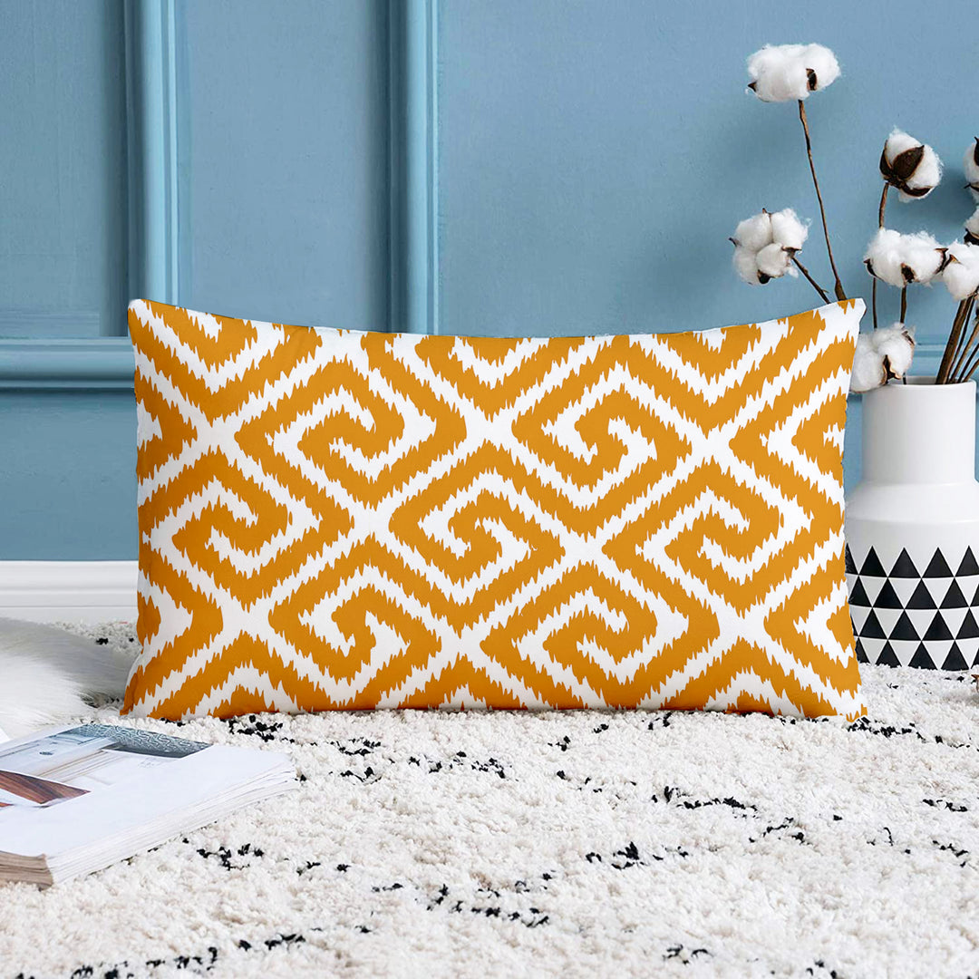 Geometrical Ikat Ethnic Printed Canvas Cotton Rectangular Cushion Covers, Set of 2 (12 x 18 Inches)