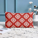 Load image into Gallery viewer, Red Geometrical Ikat Ethnic Printed Canvas Cotton Cushion Covers, Red Set of 2 (12 x 18 Inches)
