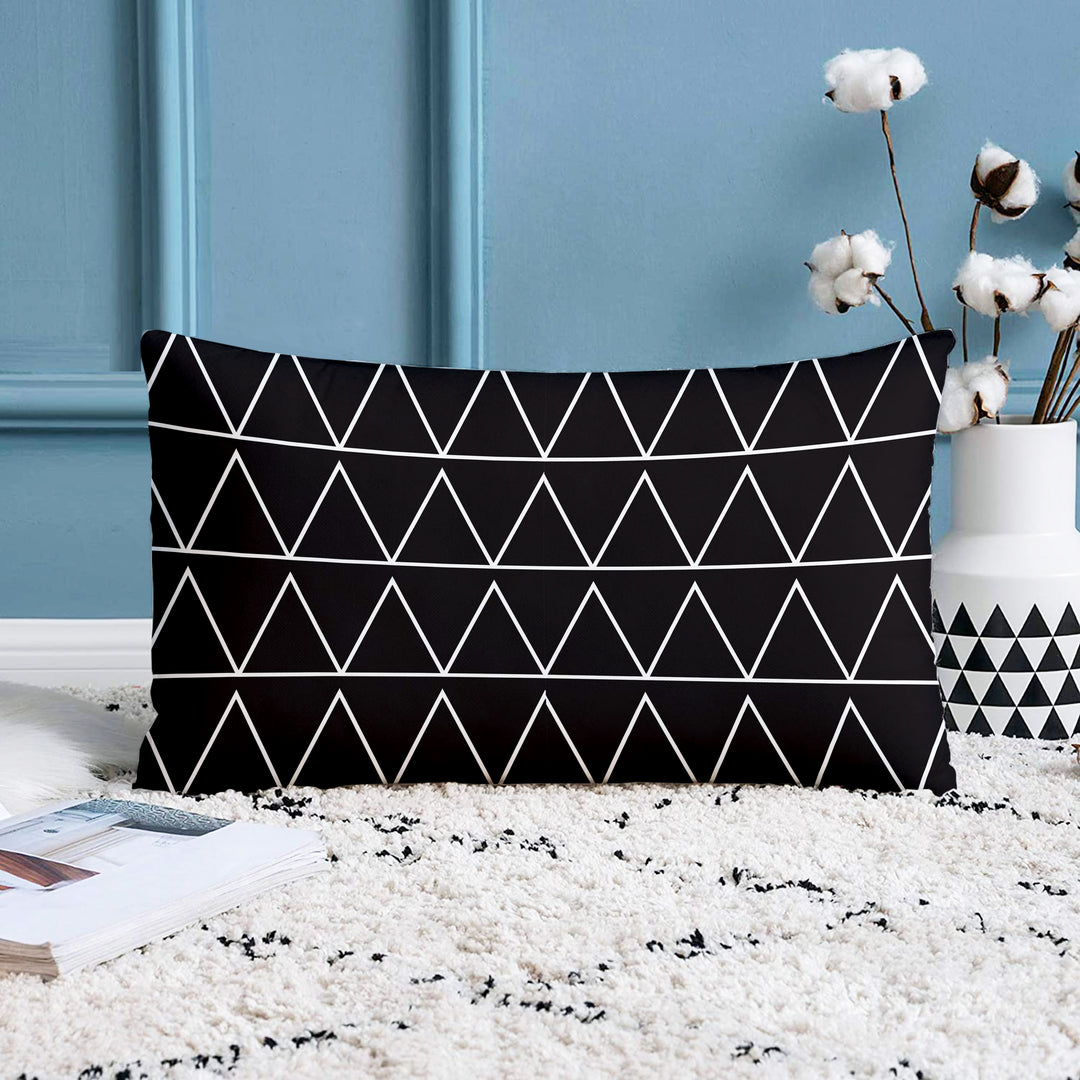 Geometrical Multi color Printed Canvas Cotton Rectangular Cushion Covers, Set of 2 (12 x 18 Inches)