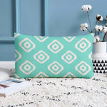 Load image into Gallery viewer, Teal Geometrical Ikat Ethnic Printed Cotton Canvas Rectangular Cushion Covers, Set of 2 (12 x 18 Inches)