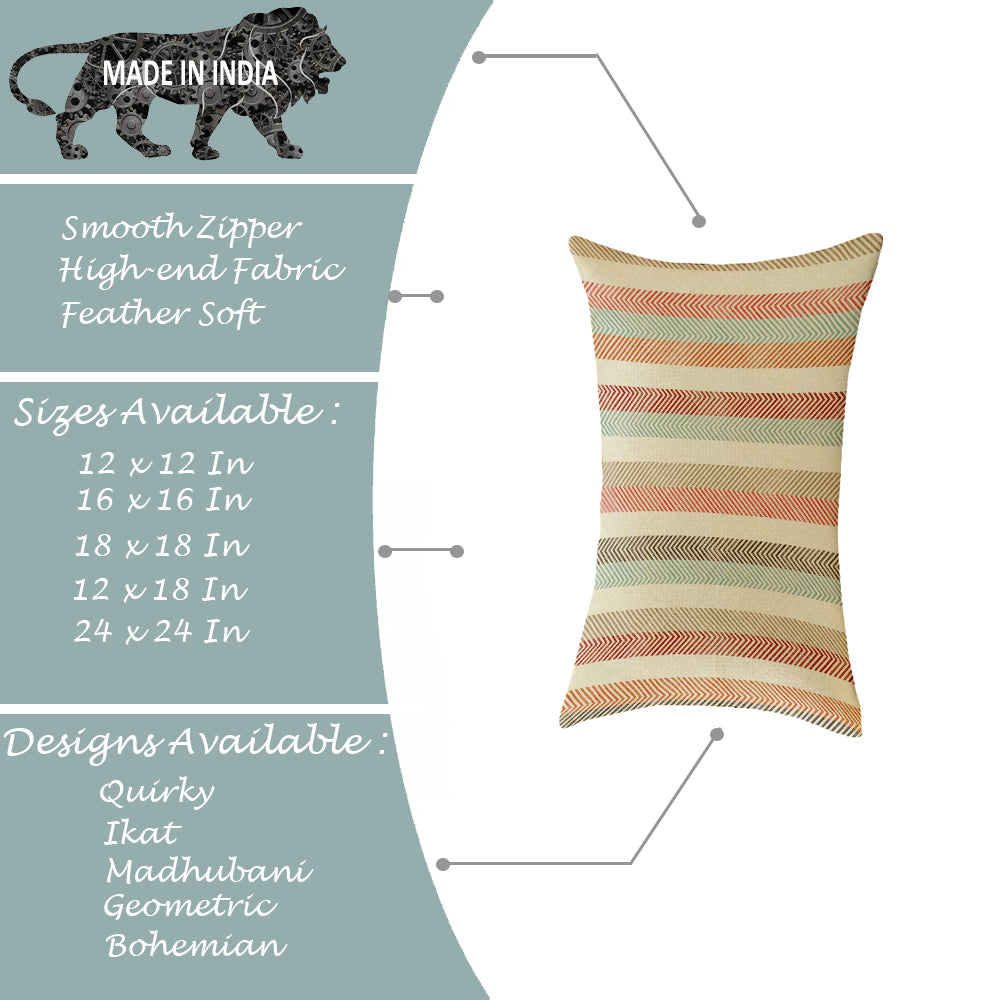Ethnic Printed Canvas Cotton Rectangular Cushion Covers, Set of 2