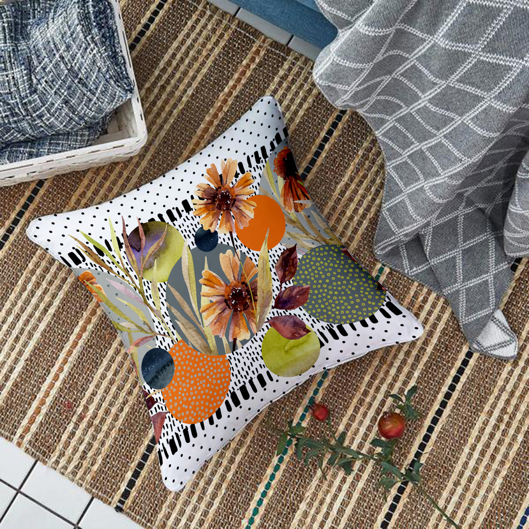Multi-Color Tulip Printed Canvas Cotton Cushion Covers, Set of 2