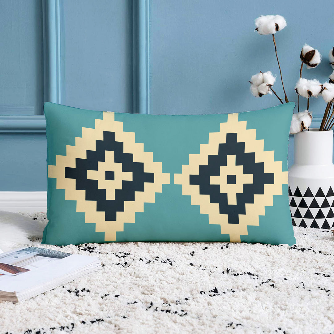 Geometrical Printed Canvas Cotton Rectangular Cushion Covers, Set of 2 (12 x 18 Inches)
