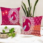 Load image into Gallery viewer, Pink Floral Bird Printed Canvas Cotton Cushion Covers, Set of 2