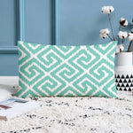 Load image into Gallery viewer, Teal Geometrical Ikat Ethnic Printed Cotton Canvas Rectangular Cushion Covers, Set of 2 (12 x 18 Inches)