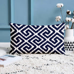 Load image into Gallery viewer, Ikat Blue Geometric Printed Cotton Canvas Rectangular Cushion Cover Pack of 2 ( 12 x 18 Inches )