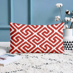Load image into Gallery viewer, Red Geometrical Ikat Ethnic Printed Canvas Cotton Cushion Covers, Red Set of 2 (12 x 18 Inches)