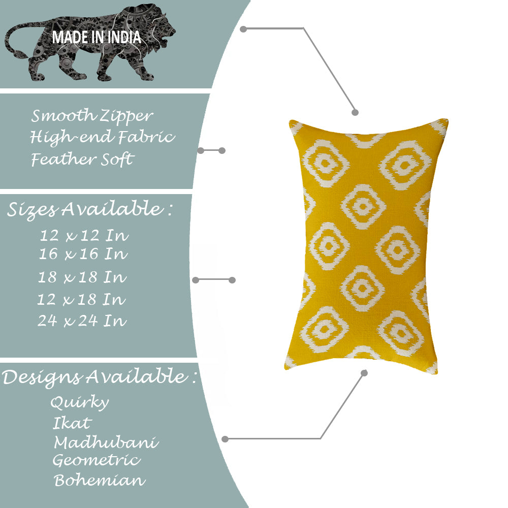 Geometrical Ikat Ethnic Printed Canvas Cotton Rectangular Cushion Covers, Set of 2 (12 x 18 Inches)