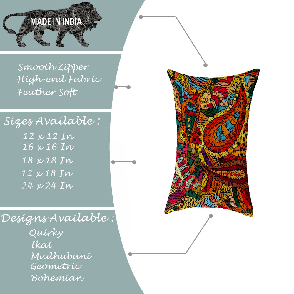 Abstract Printed Cotton Canvas Rectangular Cushion Covers, Set of 2 (12 x 18 Inches)