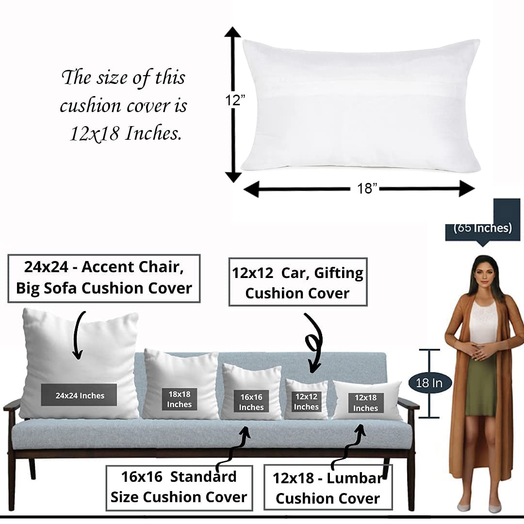 Teal Printed Canvas Cotton Rectangular Cushion Covers, Combo Set of 2 (12 x 18 Inches)