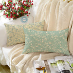 Load image into Gallery viewer, Teal Printed Canvas Cotton Rectangular Cushion Covers, Combo Set of 2 (12 x 18 Inches)