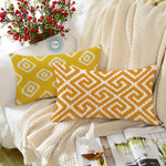 Load image into Gallery viewer, Geometrical Ikat Ethnic Printed Canvas Cotton Rectangular Cushion Covers, Set of 2 (12 x 18 Inches)
