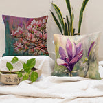 Load image into Gallery viewer, Floral Pink Flower Printed Canvas Cotton Cushion Covers, Set of 2 (24 x 24 Inches)