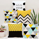 Load image into Gallery viewer, Yellow & Black Geometrical Printed Canvas Cotton Cushion Covers, Set of 5