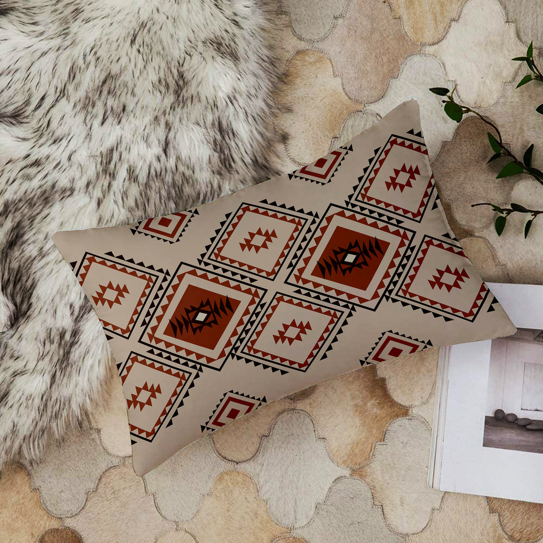 Ethnic Geometrical Printed Canvas Cotton Rectangular Cushion Covers, Set of 2