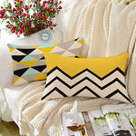 Load image into Gallery viewer, Yellow & Black Geometrical Printed Canvas Cotton Rectangular Cushion Covers, Set of 2
