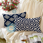 Load image into Gallery viewer, Ikat Blue Geometric Printed Cotton Canvas Rectangular Cushion Cover Pack of 2 ( 12 x 18 Inches )