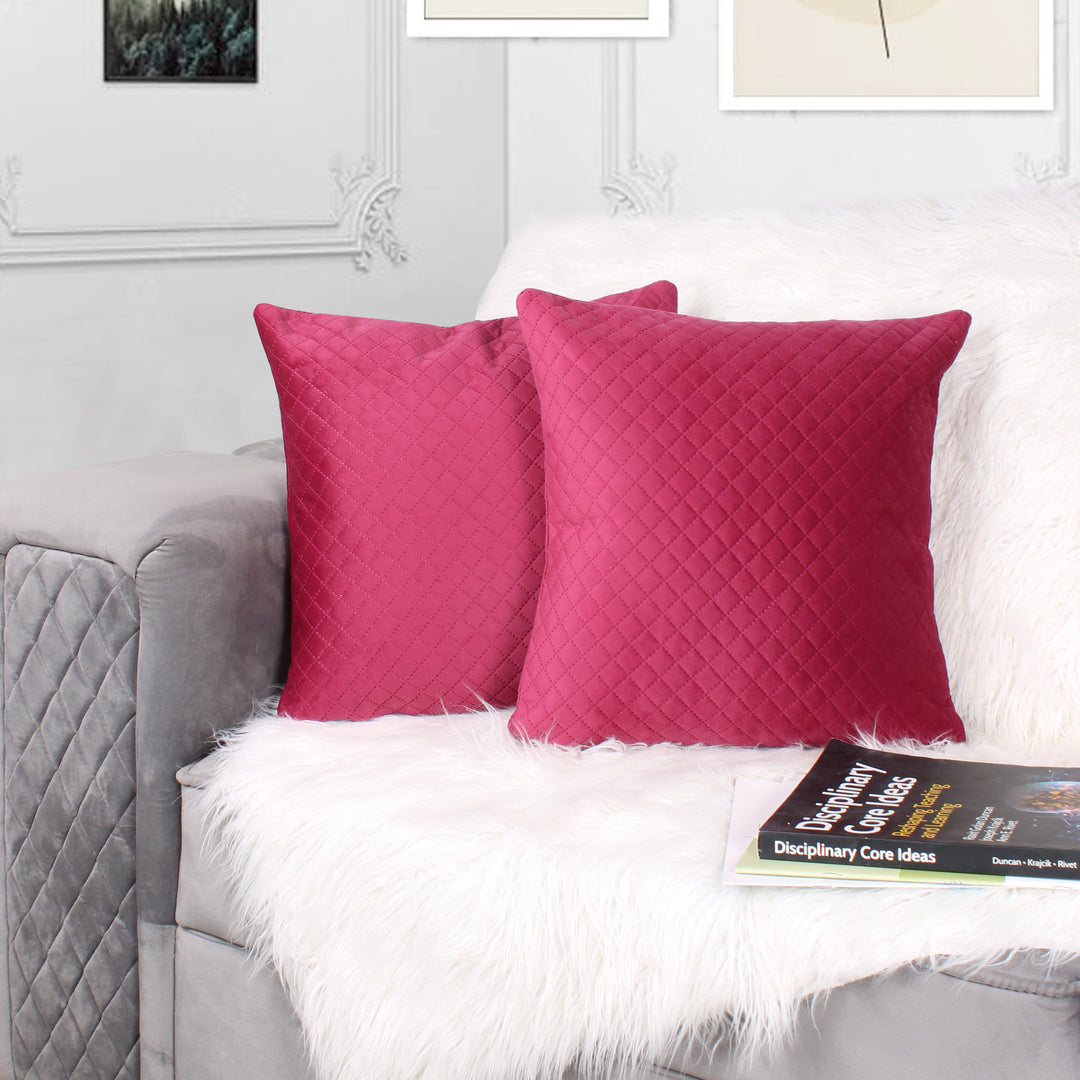 Both Side Quilted Velvet Cushion Cover (Set of 2), Maroon