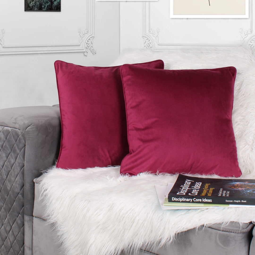 Velvet Cushion Cover With Piping - Perfect for Home Décor Set of 2, Maroon