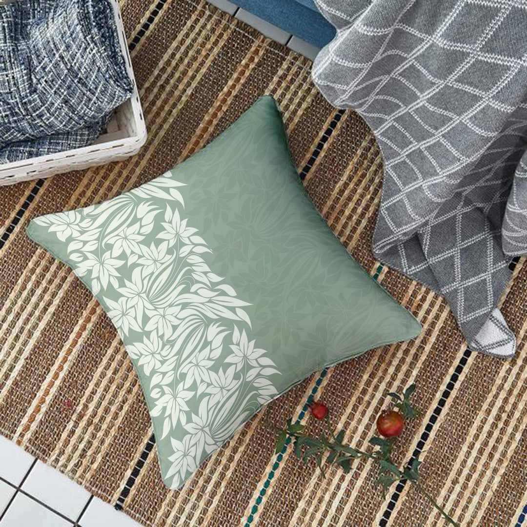 Peach & Green Floral Printed Canvas Cotton Rectangular Cushion Covers, Set of 2