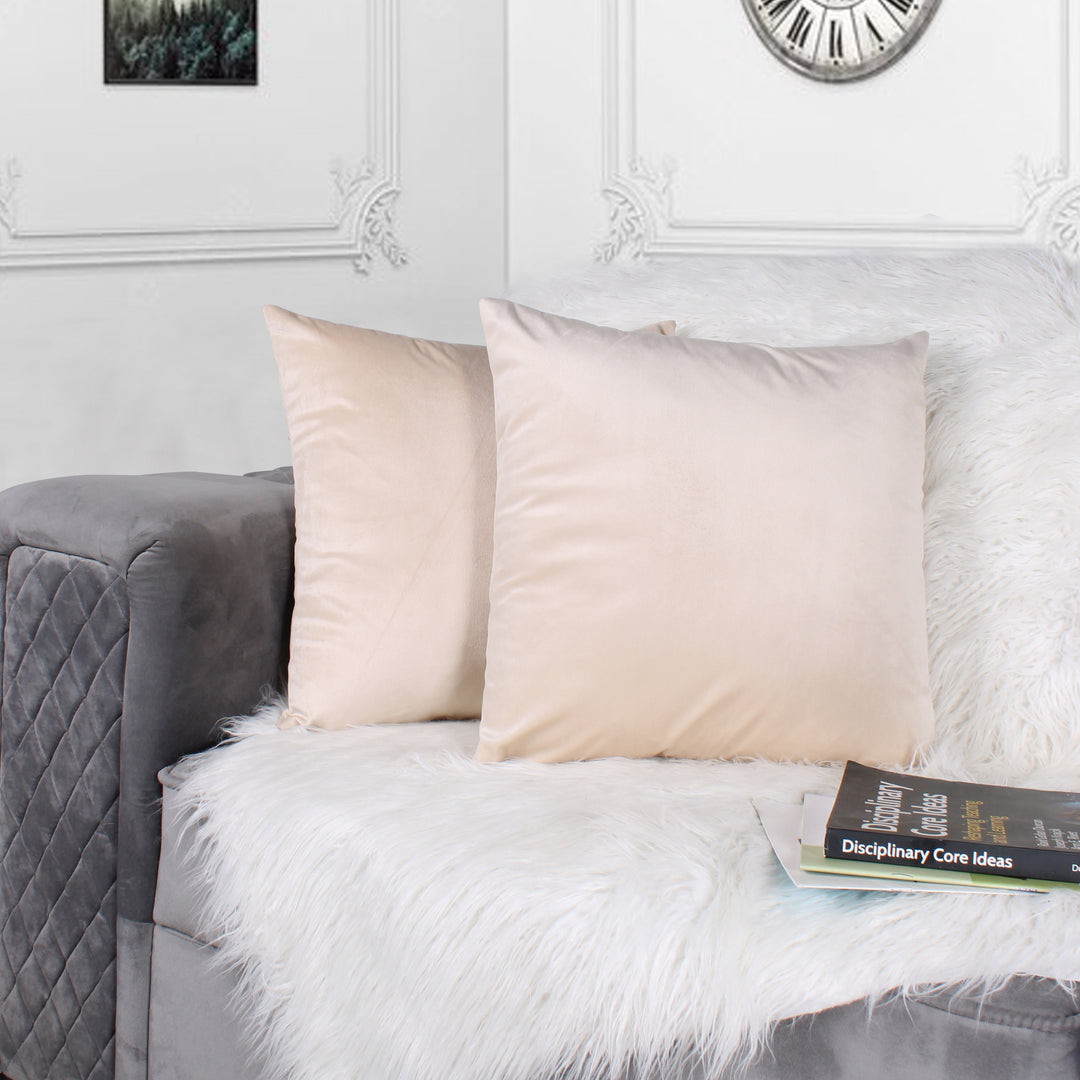 Soft Luxurious Velvet Cushion Covers Set of 2, Beige