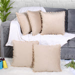 Load image into Gallery viewer, Both Side with PomPom Quilted Velvet Cushion Cover (Set of 5), Beige