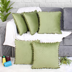 Load image into Gallery viewer, Both Side with PomPom Quilted Velvet Cushion Cover (Set of 5), Mehndi