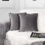 Load image into Gallery viewer, Both Side with PomPom Quilted Velvet Cushion Cover (Set of 2), Grey