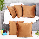 Load image into Gallery viewer, Both Side with PomPom Quilted Velvet Cushion Cover (Set of 5), Brown
