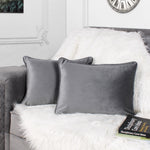 Load image into Gallery viewer, Velvet Cushion Cover With Piping - Perfect for Home Décor Rectangular (Set of 2), Grey