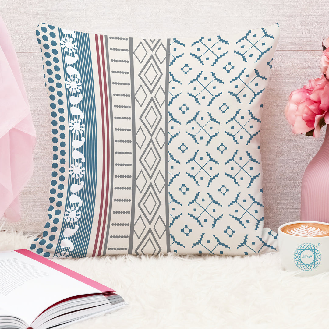 Geometrical Printed Canvas Cotton Cushion Covers, Set of 5
