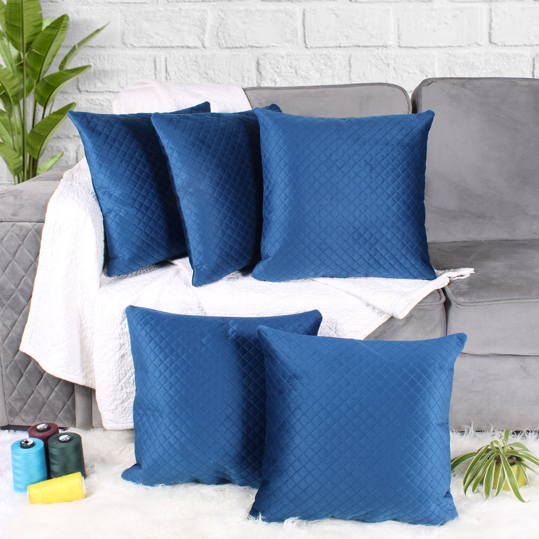 Both Side Quilted Velvet Cushion Cover (Set of 5), Blue