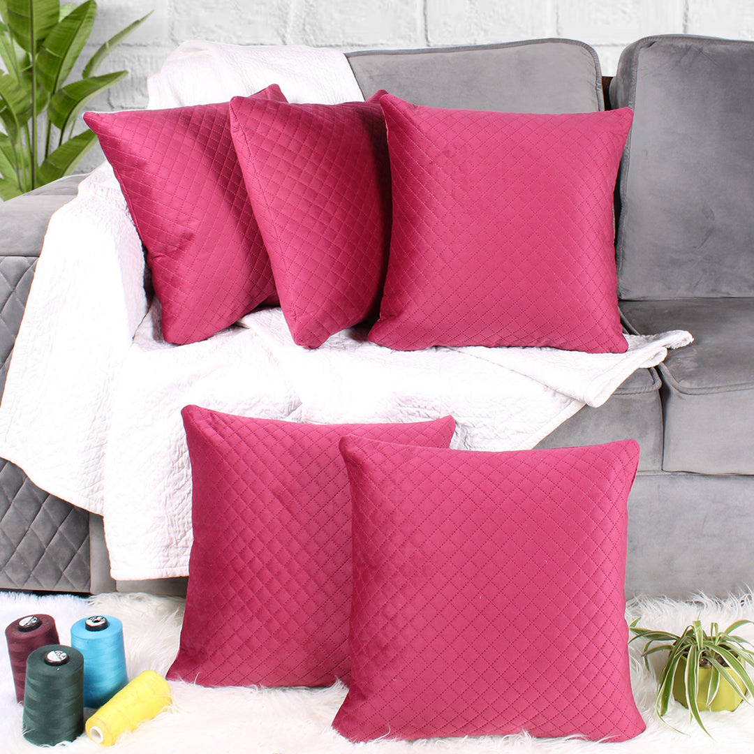 Both Side Quilted Velvet Cushion Cover (Set of 5), Maroon