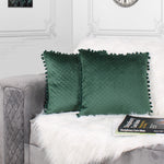 Load image into Gallery viewer, Both Side with PomPom Quilted Velvet Cushion Cover (Set of 2), Green