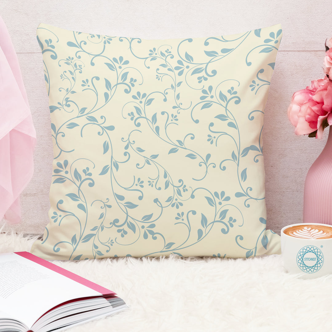 Teal Printed Canvas Cotton Cushion Covers, Combo Set of 2 (24 x 24 Inches)